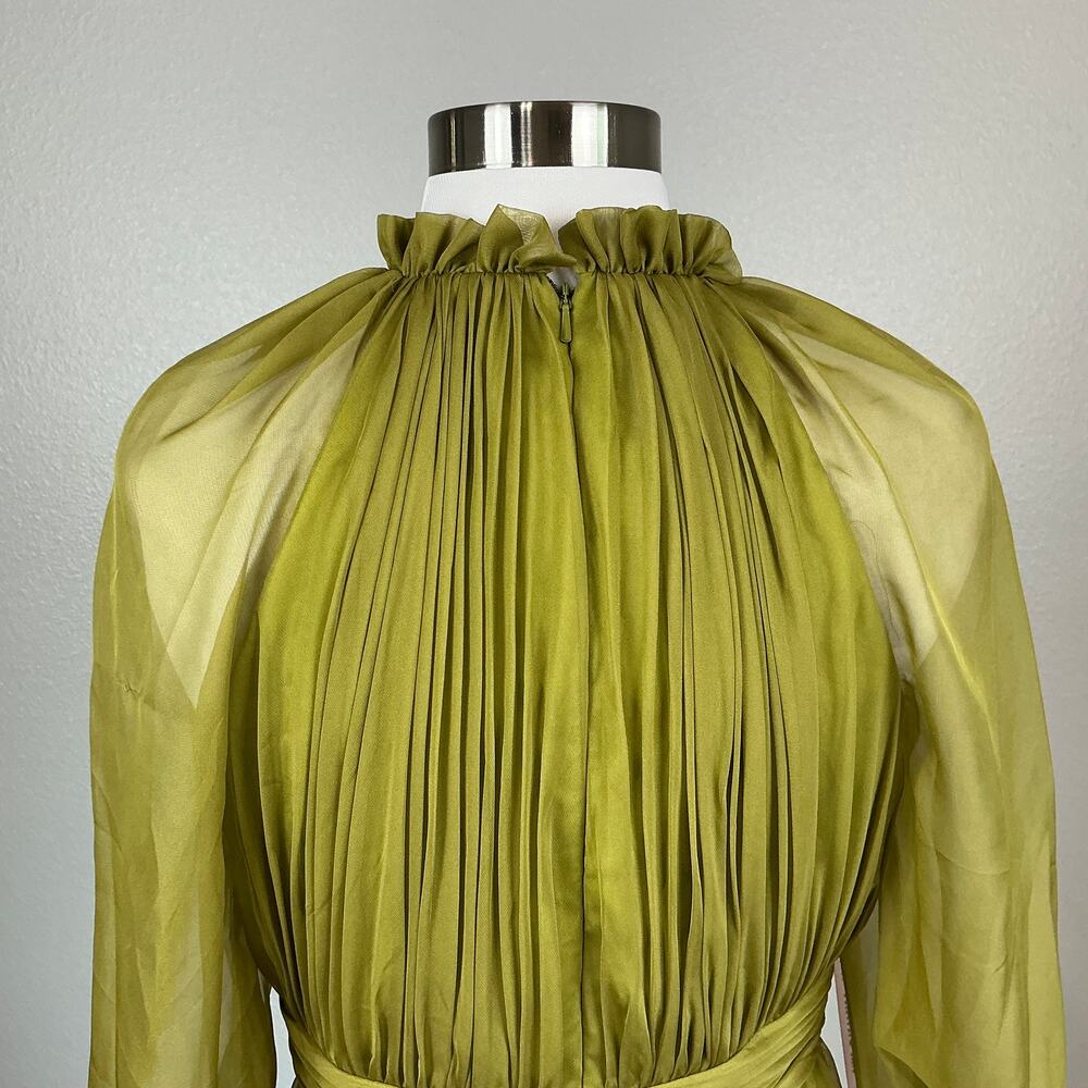 Mac Duggal 68225 Green Evening Gown Pleated Chiffon Long Sleeve Dress Size 4 - Picture 9 of 12